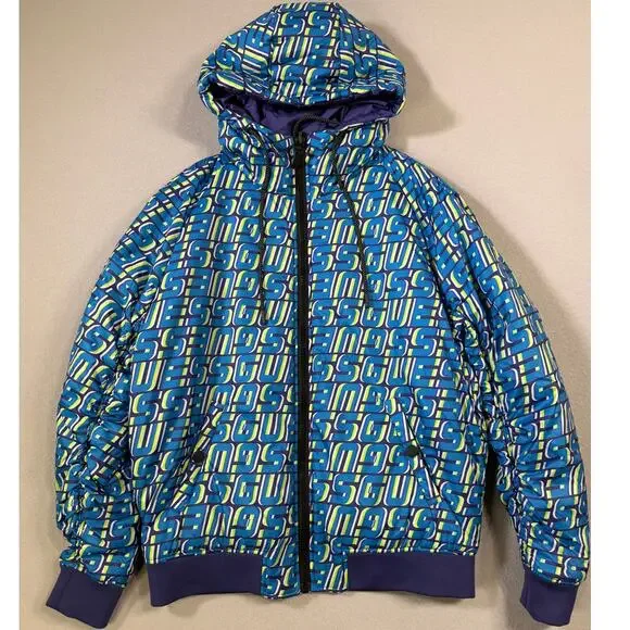 GUESS Men's Eco Elvis Reversible Logo-Print Puffer Jacket purple/blue small $148 - Picture 1 of 13
